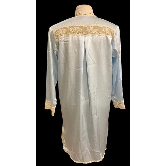 Charmeuse Satin & Lace Nightgown Baby Blue Sz.L Button Front - Picture 7 of 15